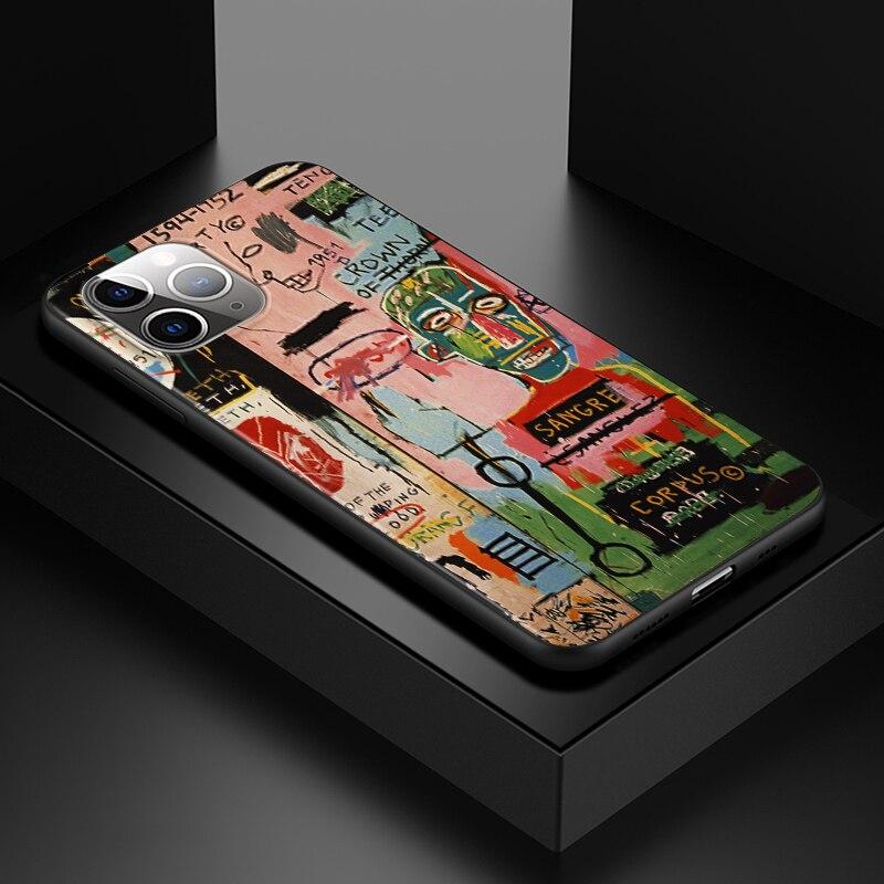 Jean Michel Basquiat Art Graffiti For Apple iPhone 13 12 11 SE XS XR X 7 8 6 5 S Mini Plus Pro MAX 2020 Soft Black Phone Case