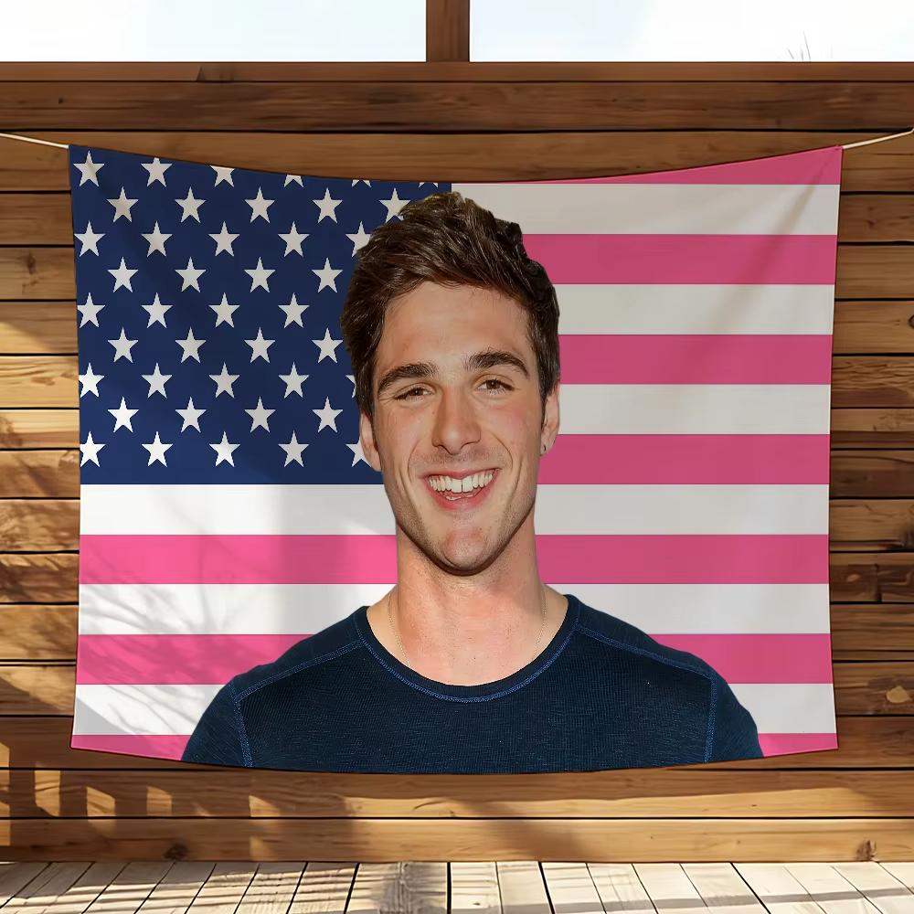 

JJacob Elordi Pink USA Flag Tapestry Hot Celebrity Portrait Print Wall Hanging For Dorm Bedroom Living Room Camping Party Club 74x94cm(29x37in)