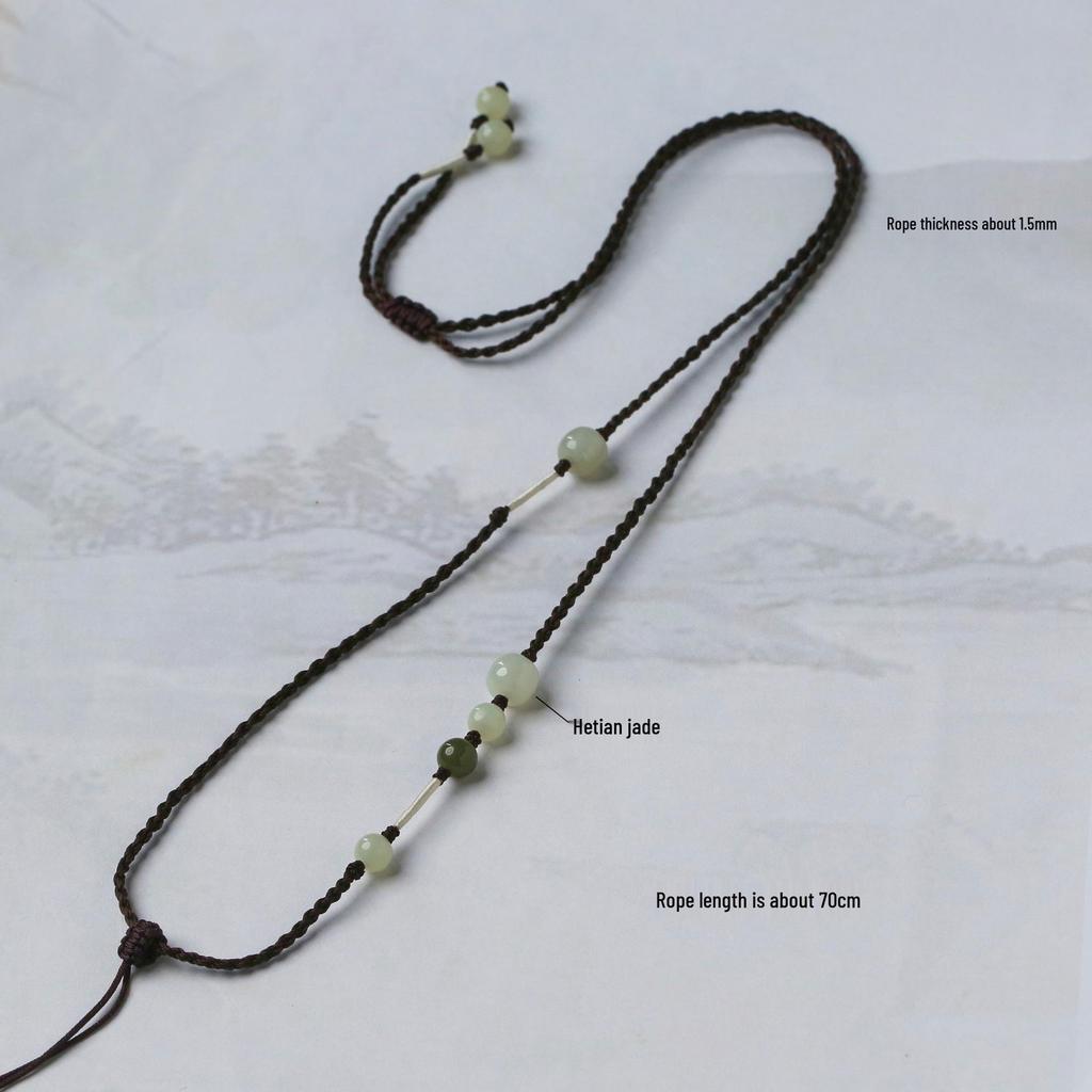 Hetian Jade Unisex Handmade Pendant with Adjustable Rope