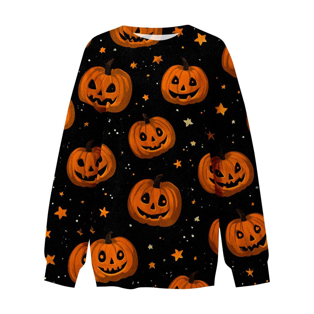 Women's Fashion Casual Long Sleeve Halloween Printed Neck Sweatshirt Top