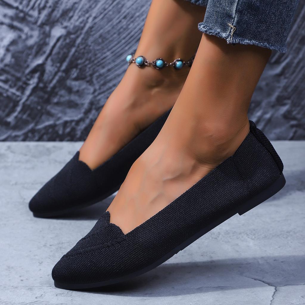 Fashion Women's Pointed Toe Flat Shoes Solid Color Knitted Slip on Shoes Casual Breathable Ballet Flats Women Flat Shoes Loafers Women
