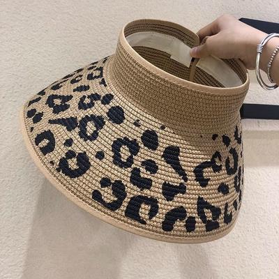 Sunshade Empty Top Hat Children Summer Big Edge Sunscreen Hat Leopard Print Travel Sun Cover Face Butterfly Straw Hat