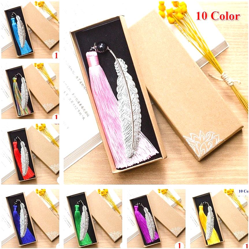 Classical Chinese Style  Metal Leaf Feather Tassel Bookmark Document Book Mark Label