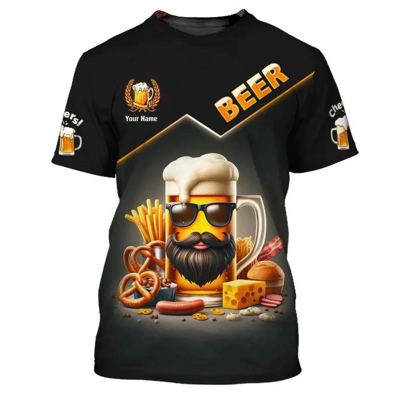 Men's Short-sleeved T-shirt Casual Sportswear Streetwear 3D Printed Beer Pattern Summer Lightweight Breathable Fabric Harajuku