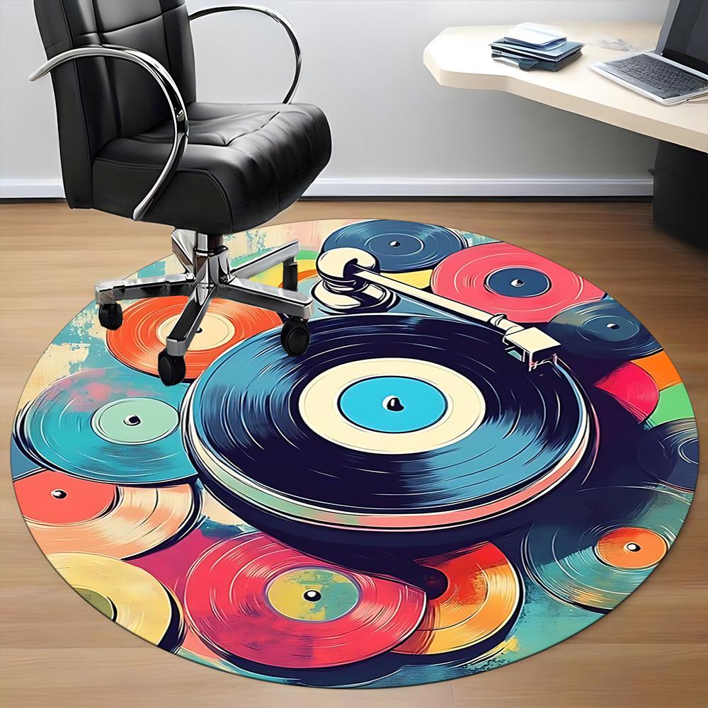 1pc Vinyl Music Office Round Area Rug, Indoor Mat Suitable ForOffice, Under Office Chairs Bedroom Living Room Home Decor T170