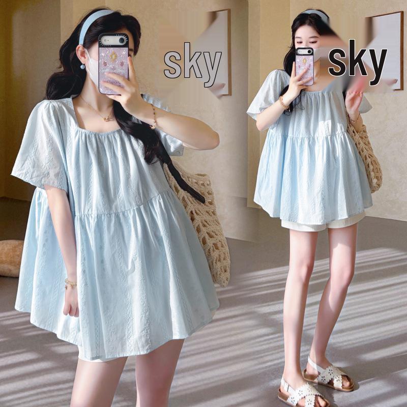 

2026 Korean Style Lace Embroidery Doll Shirt & Tummy Support Shorts 2XL