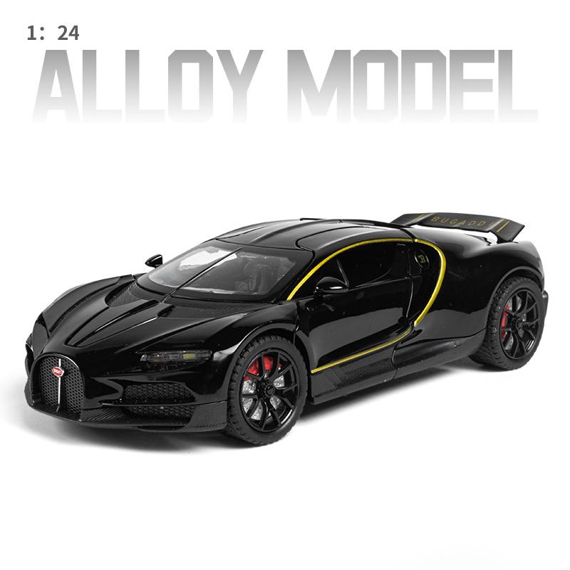 1/24 Bugatti Tourbillon With Spray Supercar Alloy Muscle Car Model Sound and Light Pull Back Children's Toy Collectibles Birthday gift