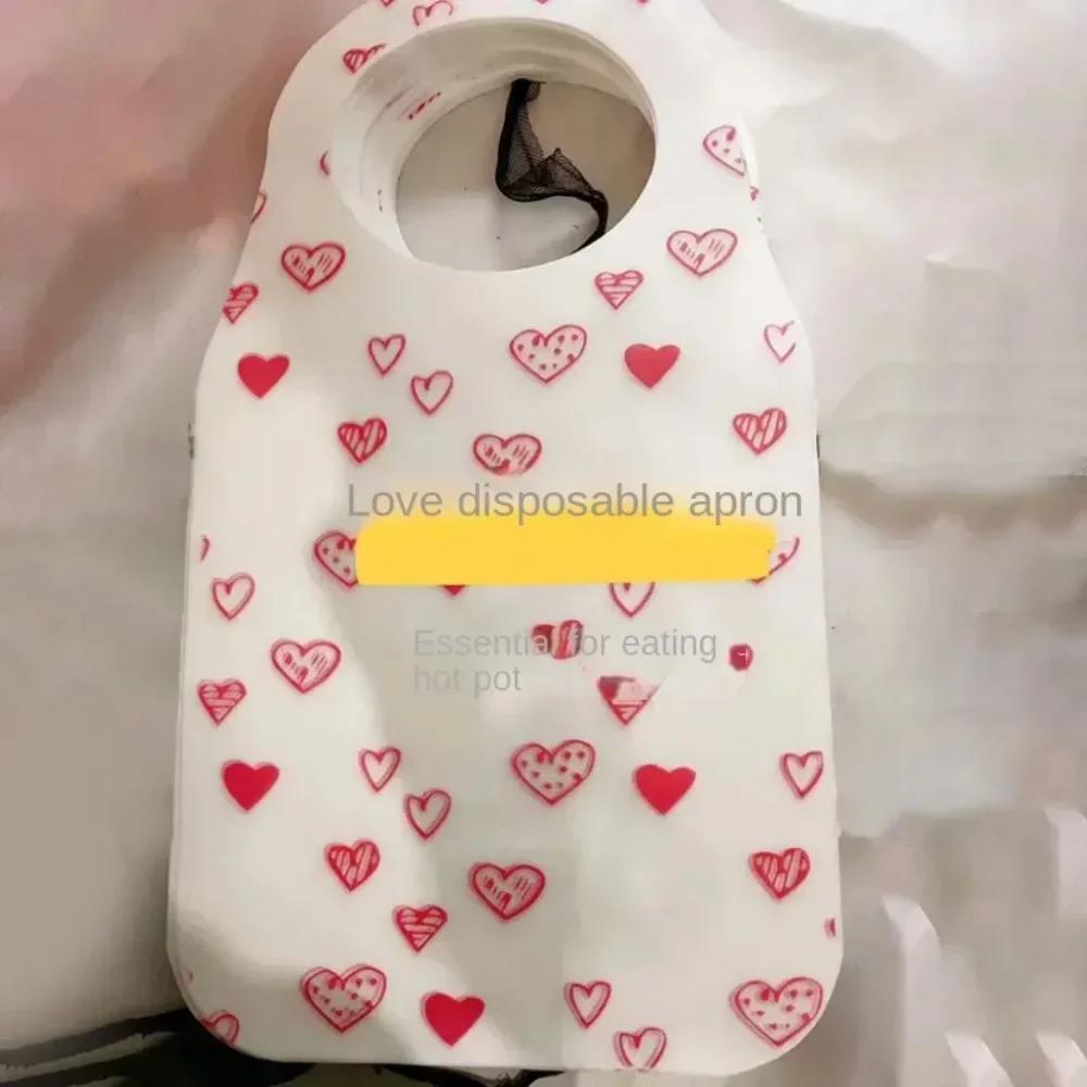 10Pcs/Bag Portable Heart Printed Disposable Aprons Oil-proof Anti-fouling Bib Non Woven Cooking Apron Restaurant Home Supplies