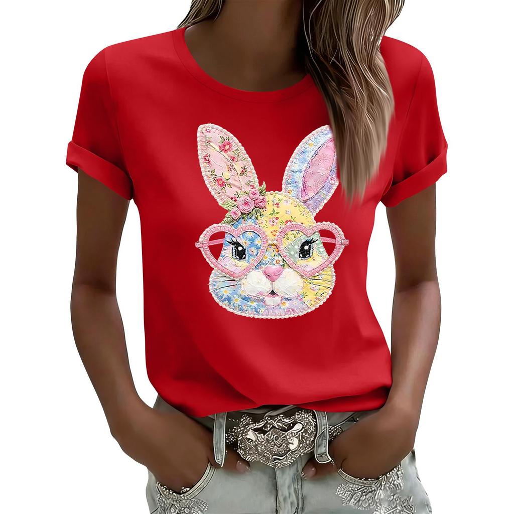 Women's Casual Printed T-Shirt Round Neck Pullover Short Sleeve Top