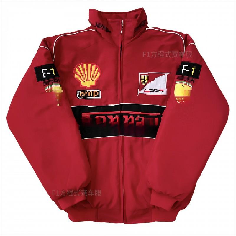 F1 Style Embroidered Cycling Jacket Men Women Retro American Racing Design Warm Cotton Windbreaker Riding