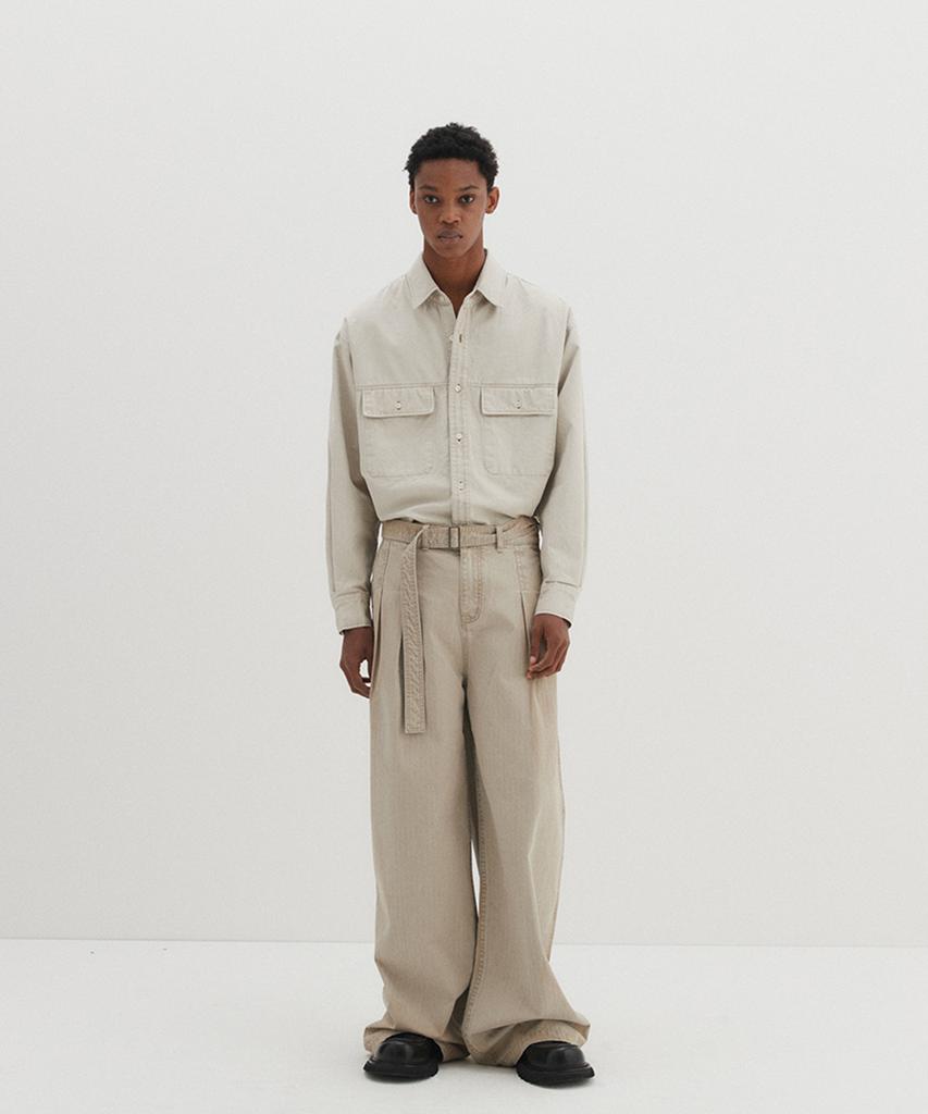 DNSR Belted Herringbone Pants Beige