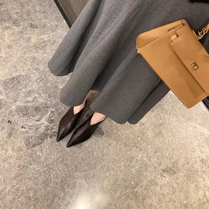 Cowhide Version~ Grape Mother Same French Pointed Kitten with Temperament High Heel Thin Boots Women's Ankle Short Boots Autumn and Winter