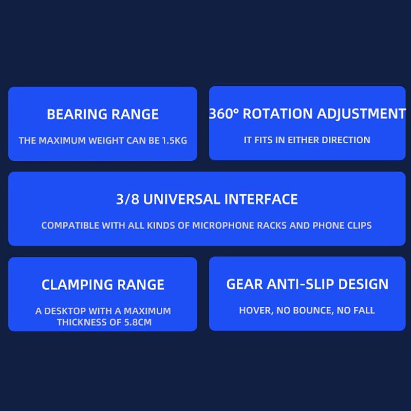 Stojak na ramię mikrofonowe biurkowy regulowany uchwyt na mikrofon do gamingu, podcastingu, streamingu, nagrywania, mikrofon z przedłużonym wysięgnikiem