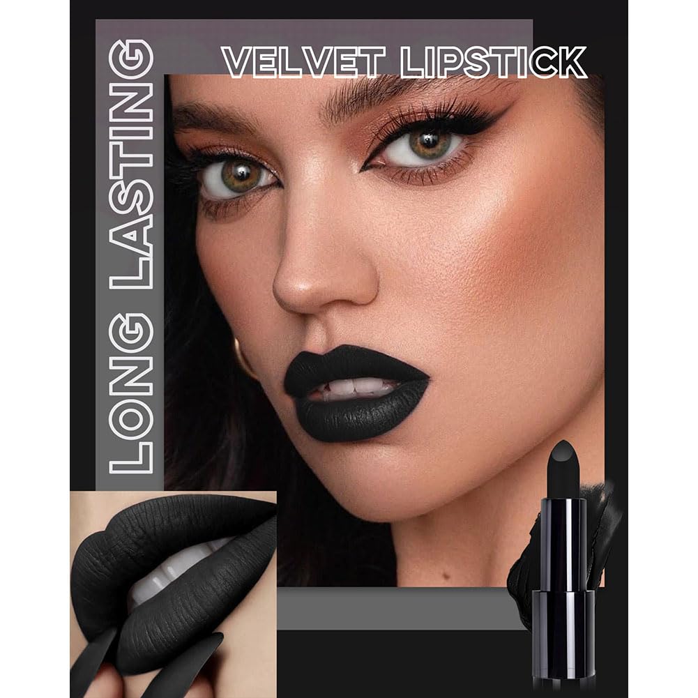 Rossetto nero, perfetto per il trucco di Halloween, rossetto a lunga tenuta, ideale per un look gotico retrò come un vampiro o una strega, a lunga tenuta, impermeabile
