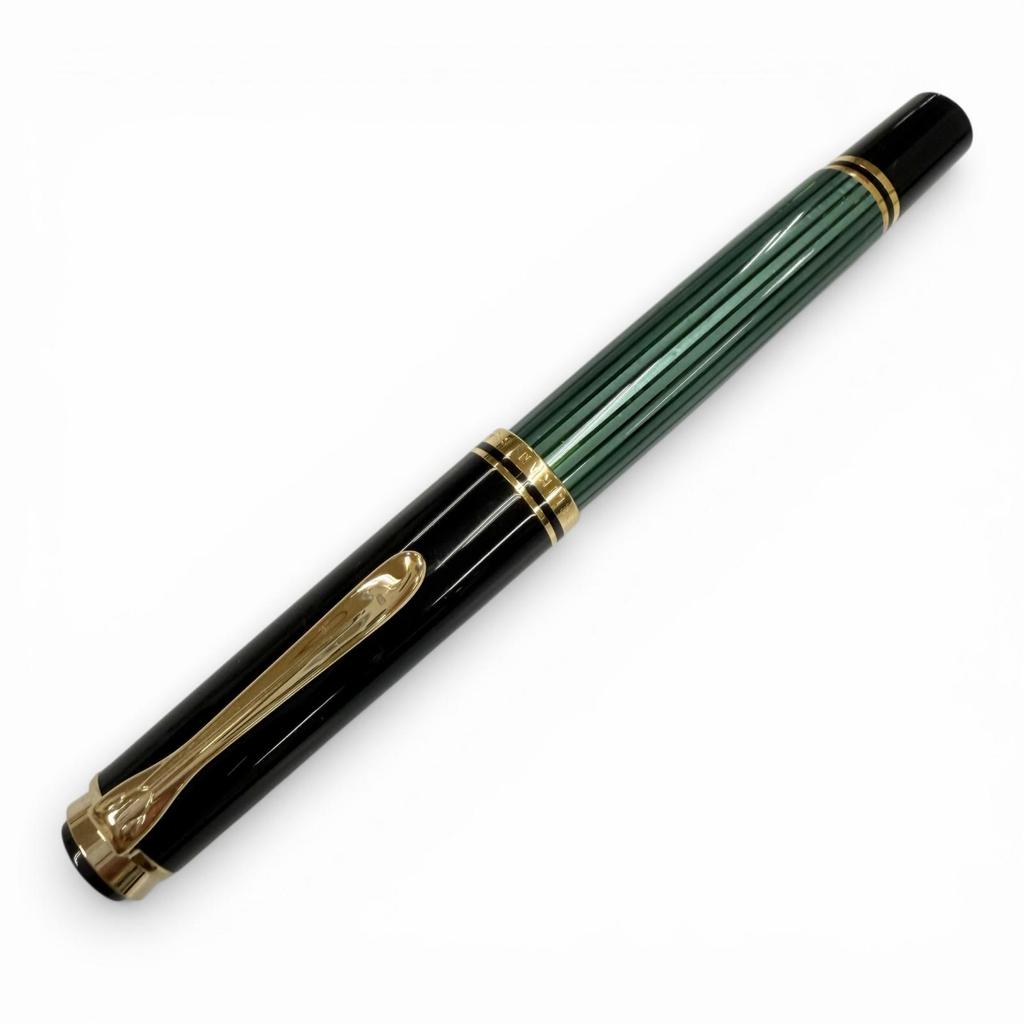 Excellent PERIKAN Fountain Pen Souverene M400 Green Stripe Black 14K Mens Used