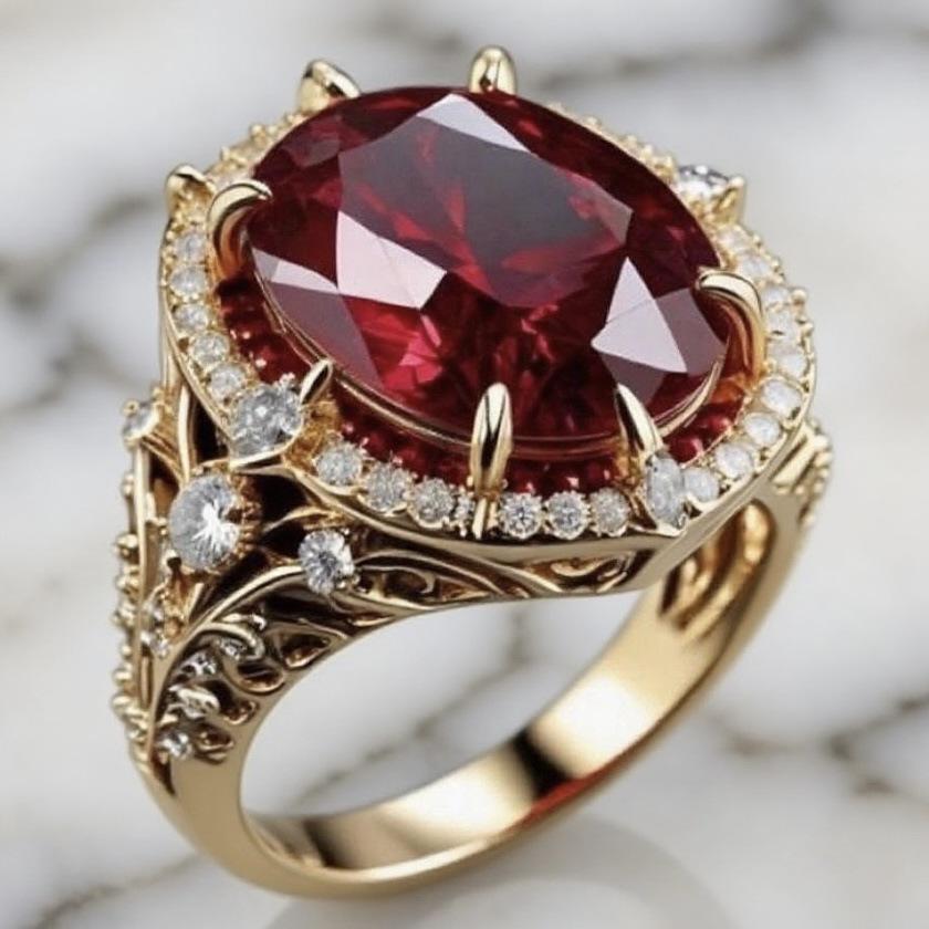 New alloy gold-plated jewelry, exclusively for sale Red gemstone ring, European and American style, women's jewelry