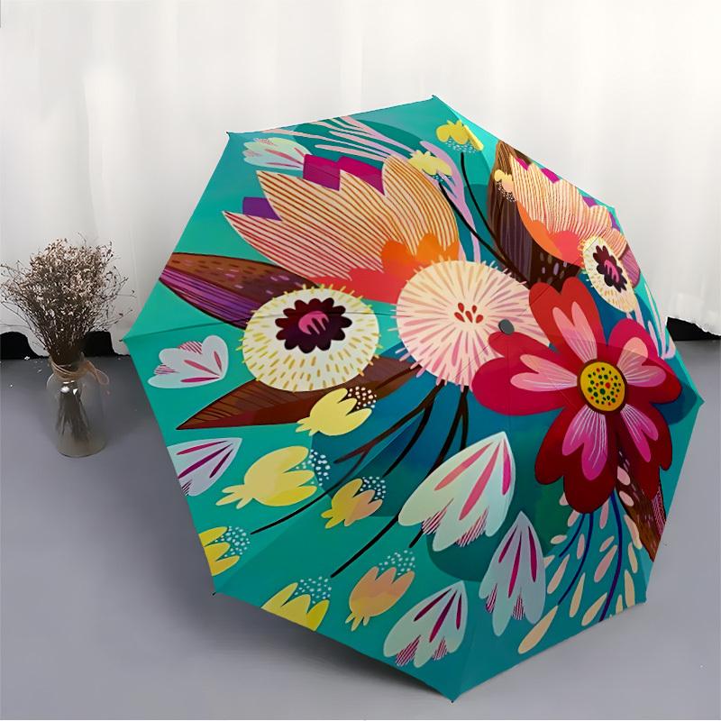 1pc Floral Bouquet Automatic Open/Close Umbrella - Compact Travel Umbrella, 8-Rib Heavy-Duty Construction, Ideal Gift, Outdoor Accessory, St