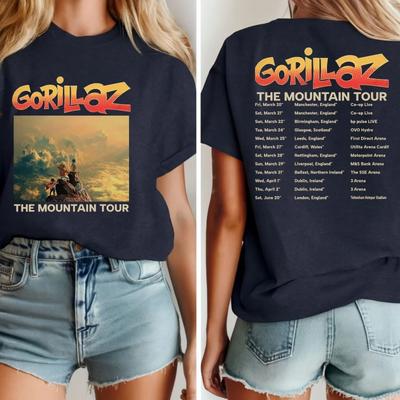 Gorillaz The Mountain Tour T-shirt Dubbelzijdig Band Grafisch T-shirt