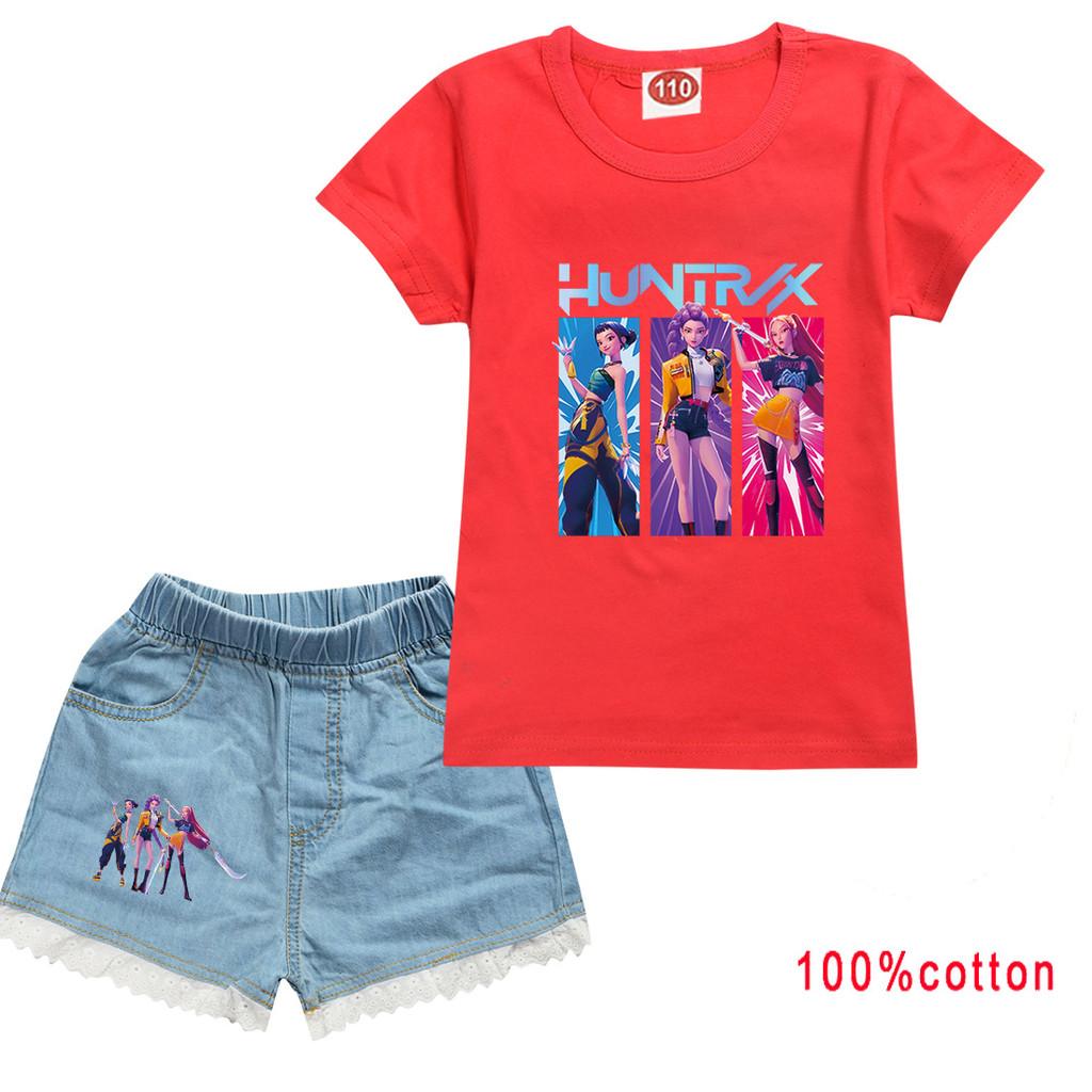 Kinder Mädchen Anime Cartoon Super Star Rumi Zoey Mira POP Sängerin Druck Baumwolle Kurzarm T-Shirt Jeans Shorts Kleidung Set