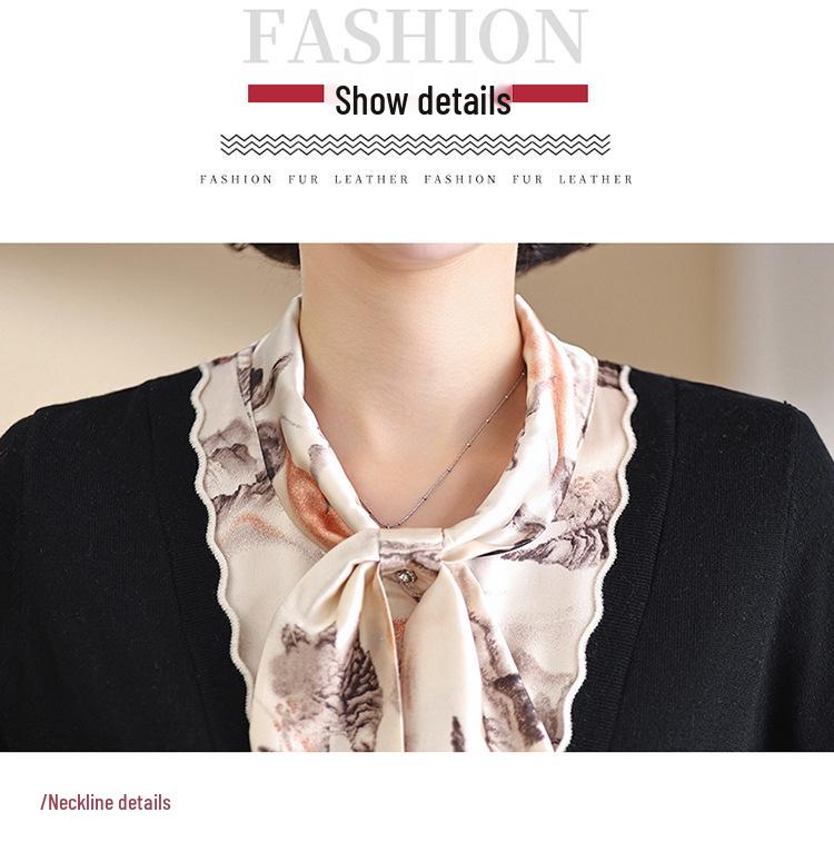 Stylish Spring/Autumn Knit Sweater: Faux Two-Piece Design for Middle-Aged Women