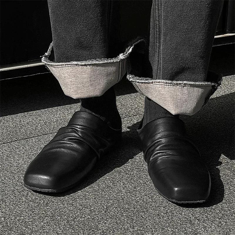 Fashion Summer Men Shoes Casual Flat Designer Loafers Fashion Soft Bottom Genuine Leather Half Slipper Breathable Slip On Walking Shoes