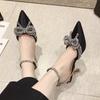 2026 Pointed Toe Women's Sandals Crystal Bow High Heels Shoes Summer Luxury Mary Jane Shoes Party Pumps Sexy Slides Mujer Zapato