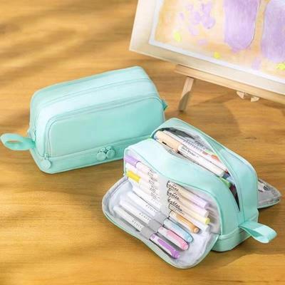 Large Capacity Pencil Case Solid Color Multi-layer Students Pencil Pouch Multifunctional Ins Pen Storage Bag Students