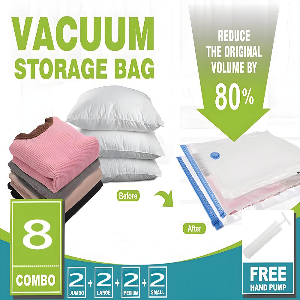 Vacuum Storage Bags with Hand Pump, Large Vacuum Seal Bags for Clothing Organizer Space Saver Bag for Travel Lugggage, Blankets