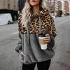 Casual Loose Plush Patchwork Hoodies Women Zipper Tops Long Sleeve Drawstring Hooded Warm Sweatshirt with Pockets
