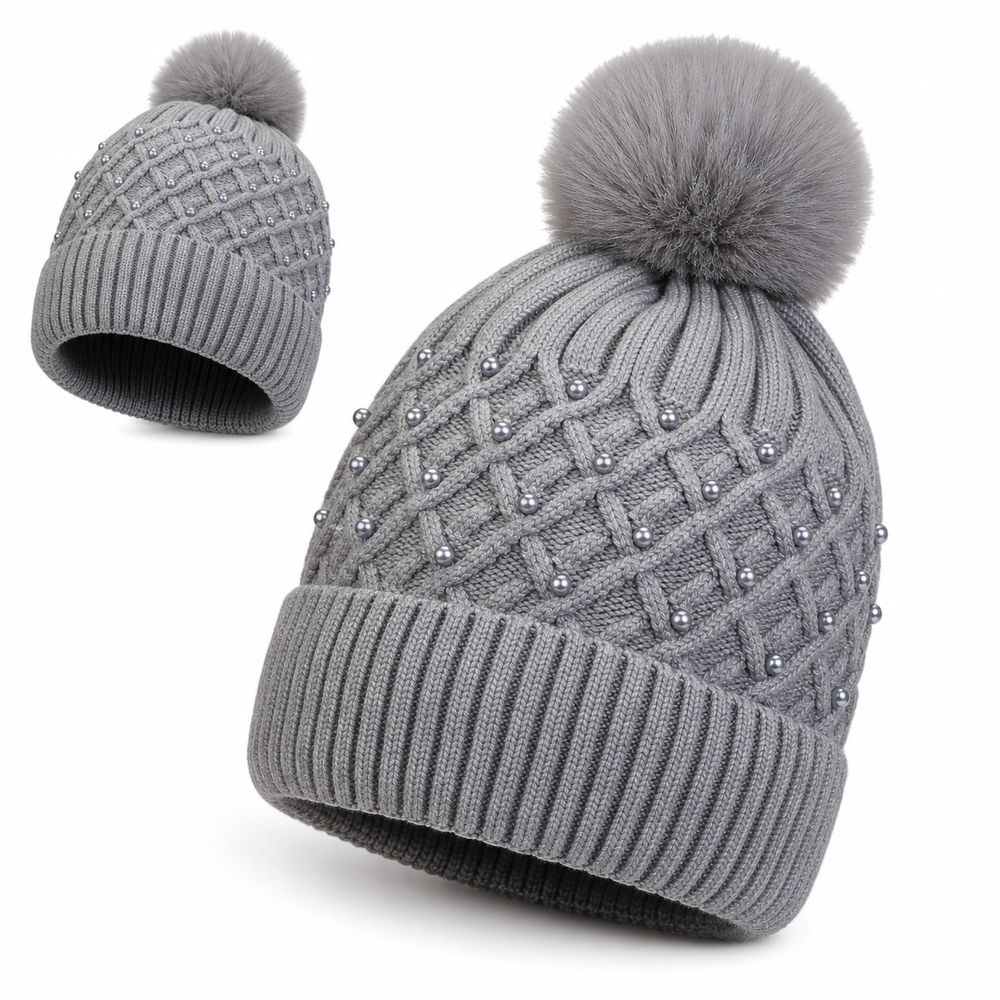 Plush Pompom Women's Knitted Beanie Hat Lightweight Winter Beanie Hat Gifts Pompom Beanie