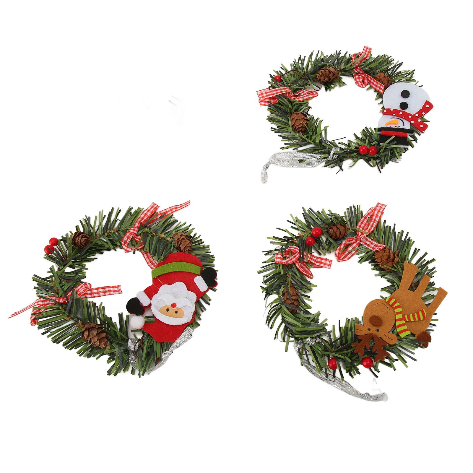 

3pcs Artificial Christmas Wreath Plastic Decorative Hanging Wreath for Front Door Window Sills Shelves Mantels