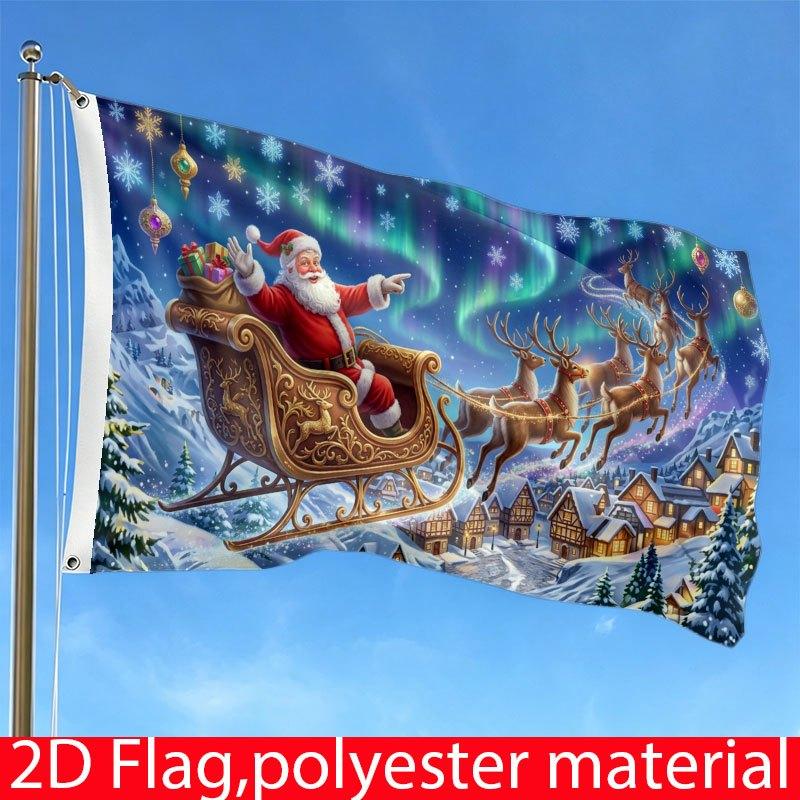 2D Flat - 1pc Double-Sided Flag 2D Summer Festive Santa Sleigh Holiday Print, Affordable Vibrant Seasonal Home Banner, Available in Multiple Sizes, Na