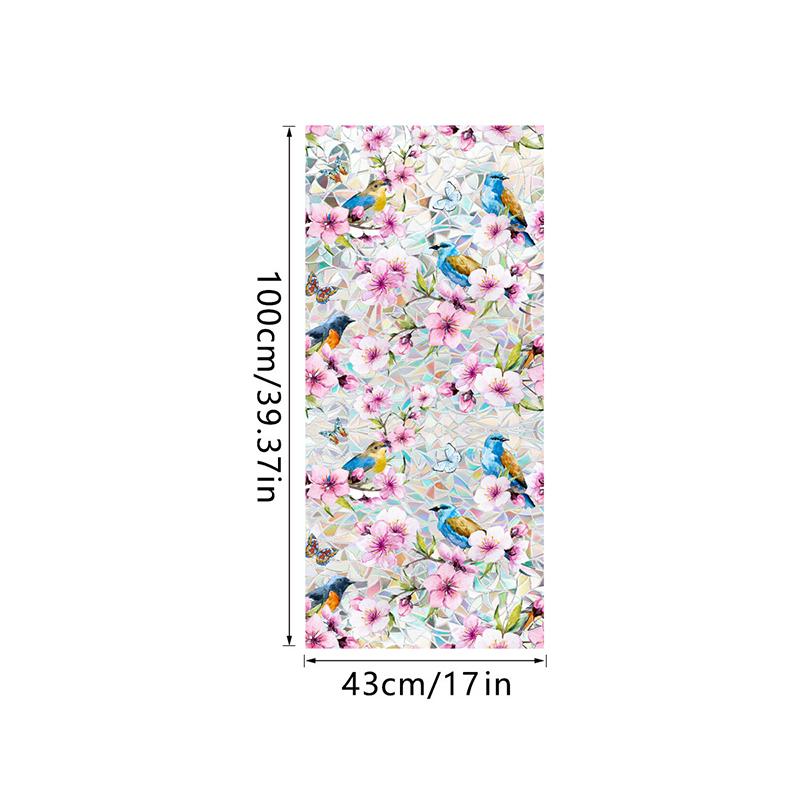 Window Film Static Cling Privacy Protection Stained Glass Film PVC Stained Colorful Plants Flowers Printed Home Decor Stickers