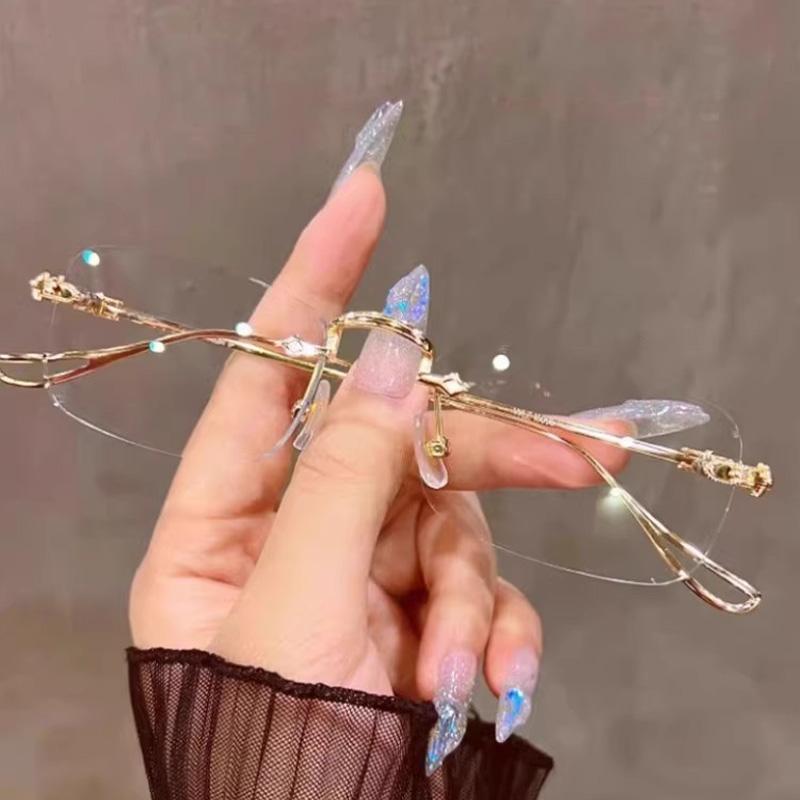 

2pcs Fashion Frameless Eyeglasses for Women Silver Rectangle Glasses Anti Blue Light Small Square Eyewear Spectacle Decorative золотой