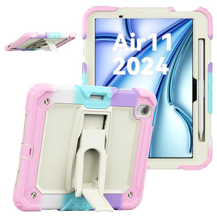 

Для iPad Эйр 11 (2024) Чехол для ПК + силиконовая подставка для планшета с отделением для ручки и плечевым ремнем