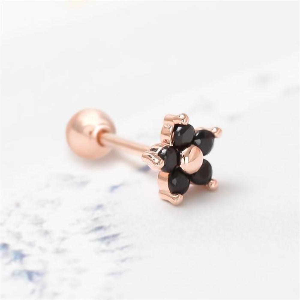 [Onm] Onm 14K Gold Needle Black Cubic Flower Rose Gold Piercing (S9594119)