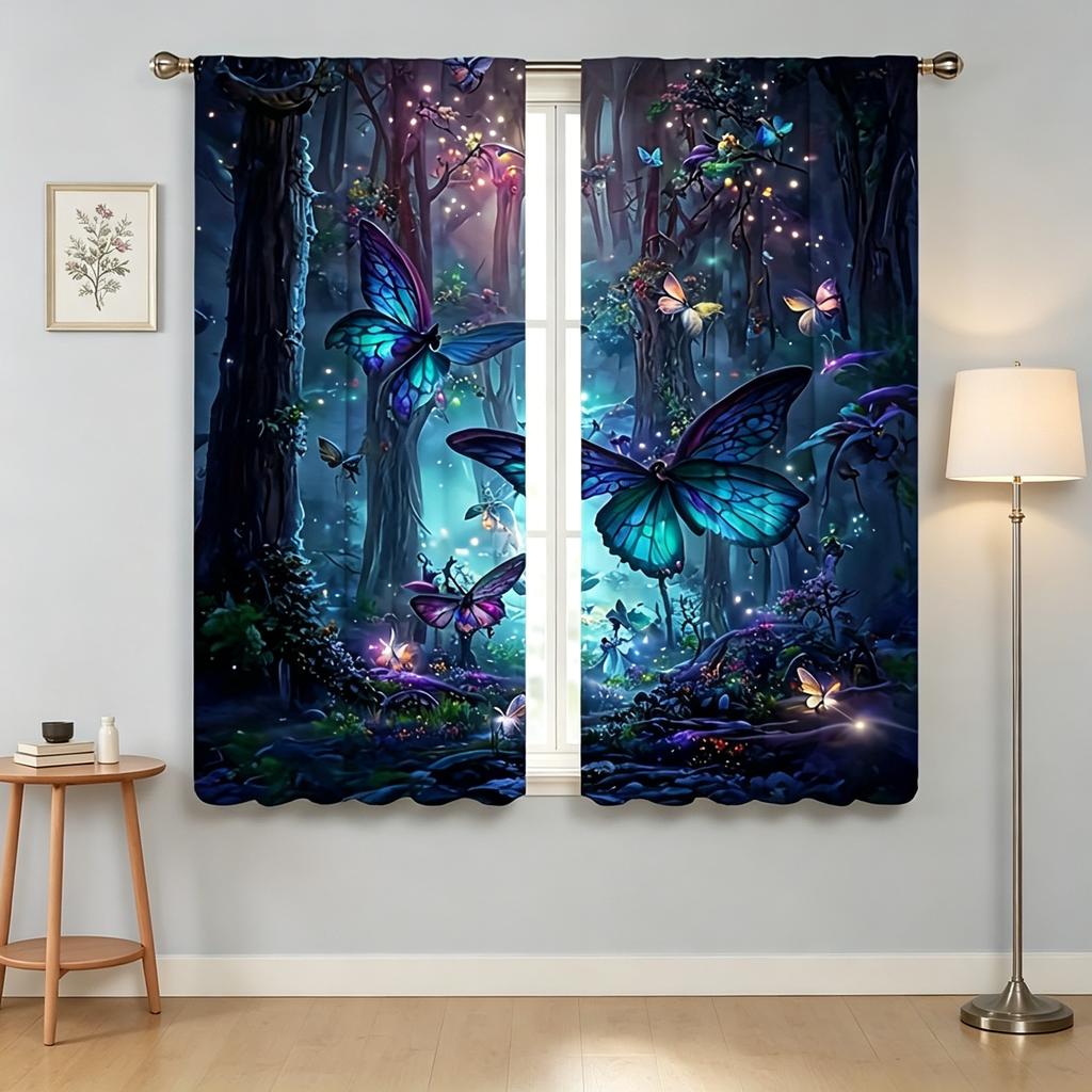 Tende Floreali da Sogno con Farfalle, Tende Finitura Oscuranti Totali per Camera da Letto, Tende con Passanti per Bastone, Decorazione per Mobili, Lavabili e Facili da Installare