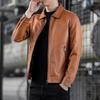 Chaqueta de cuero delgada con cuello levantado para hombre, abrigo informal de cuero a prueba de viento para motociclista, chaqueta de cuero Pu para motocicleta