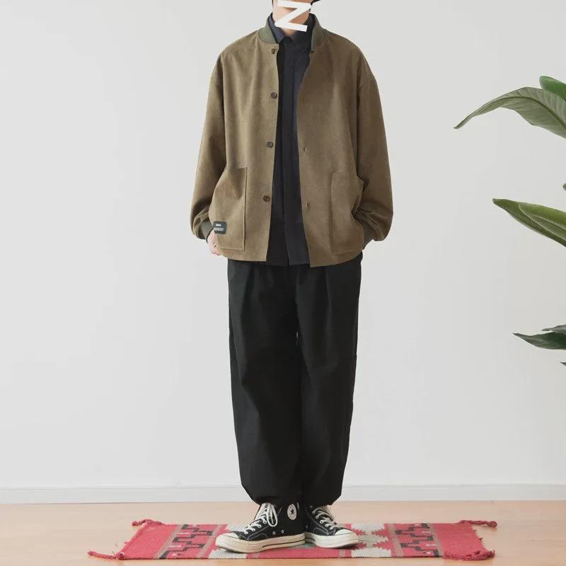 Jaqueta de beisebol unissex japonesa retrô de camurça com ombros caídos (Outono de 2022)