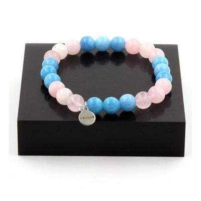 Stones and Minerals. Blue Chalcedony + Rose Quartz Pearl Bracelet 8 Mm. Made In France.
