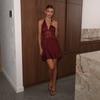 European, American spring and summer new women's clothing deep V backless long dress lace perspective sexy dress
