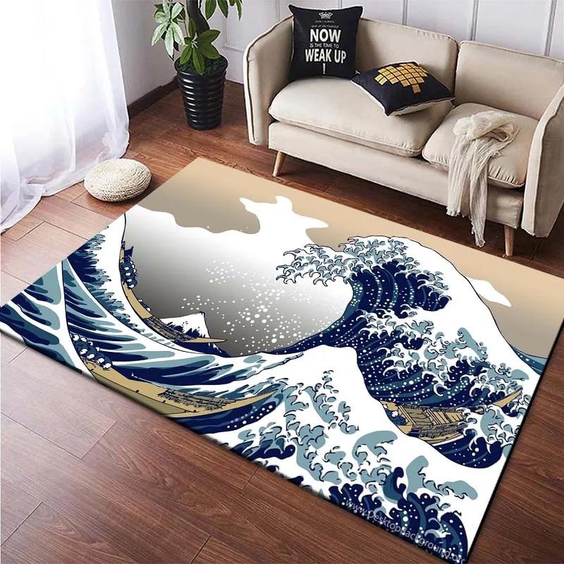 Japanische Wellenbilder Künstlerische Teppiche für Schlafzimmer Lustige Fußmatten Teppiche für Wohnzimmer Jungen Mädchen Kinderzimmer Heimdeko Teppich