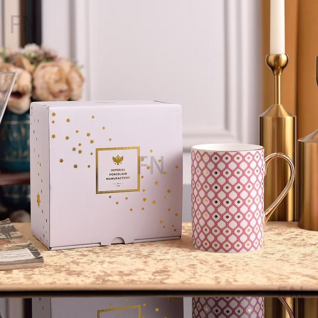 European Palace Style Gilded Bone China Coffee Cup Luxury Office Tea Cup Gift for Friends