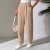Women's Elastic High-Waist Corduroy Pleated Wide-Leg Pants with Pockets - Casual, Comfortable, Loose Fit for Autumn