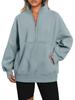  Women's Fleece Hoodie with Pockets, Half Zip, Loose Fit, Contrast Collar, Warm Lined