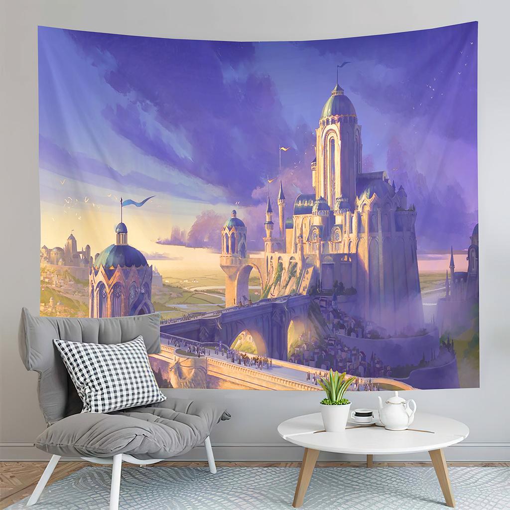 Fantasy Cartoon Castle Tapestry Seaside Reef Tapestry Land and Ocean Tapestry Living Room Dorm Bedroom Decoration Tapestries