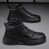 Men's Shoes Spring High-top Casual Board Shoes Versatile Non-slip and Wear-resistant Martin Black Mid-top Leather Boots Comfortable and Versatile