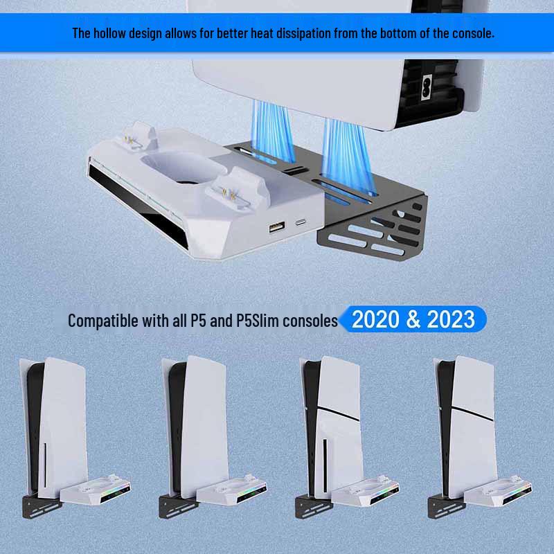 PS5 Wall Mount Kit: Console Bracket, Elite Controller Charger, Headphone Hanger, RGB Lights