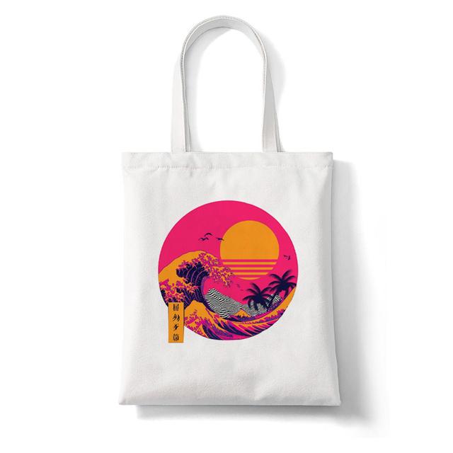 Women Shopper The Great Wave Kanagawa Printed Tote Bag High Capacity Harajuku Handbag Girl Shoulder Shopping Bag Lady Canvas Bag