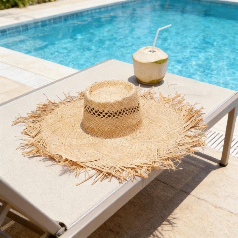 Elegant Raffia Sun Hat With Adjustable Size And Breathable Open Weaving For Beach Vacation Outdoor Activity Travel Gear